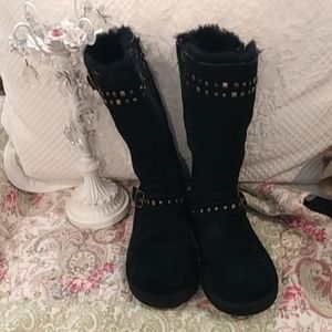 Black tall UGGs, studded UGGs, black, sheepskin, size 6
